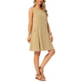 thumbnail image 4 of INSPIRE CHIC Women's Linen Dresses Summer Sleeveless Sundress Casual Loose Flowy Mini Tank Beach Dress with Pockets S Khaki, 4 of 6