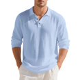 thumbnail image 2 of Men's Linen Shirts Casual Long Sleeve Polo Shirts Classic Button Down Collared Golf T-Shirts Lightweight Fall Tops, 2 of 9