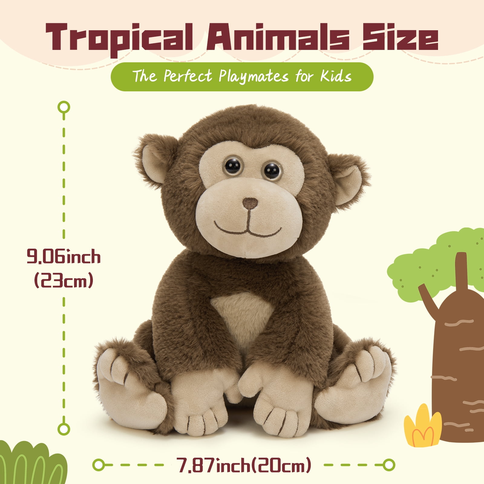 MaoGoLan 4-Packs 8" Soft Bulk Stuffed Animals and Plush Toys, Monkey, Zebra, Elephant,Frog Stuffed Plush