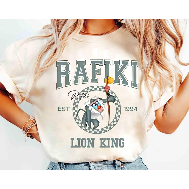 Retro 90s Disney Lion King Checkered Group Shirts, Simba Timon Pumbaa Scar Mufasa Tee, Mag - Ivory - M