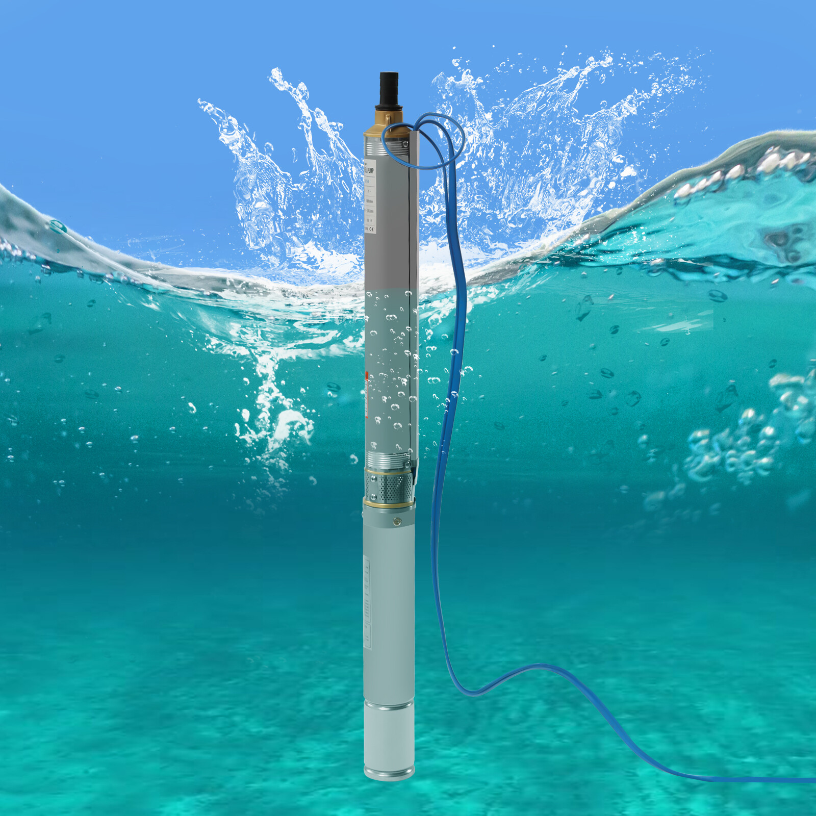 3'' 0.5HP Silver Deep Well Submersible Pump 110V 16GPM 216ft Cable Stainless Steel for Factories