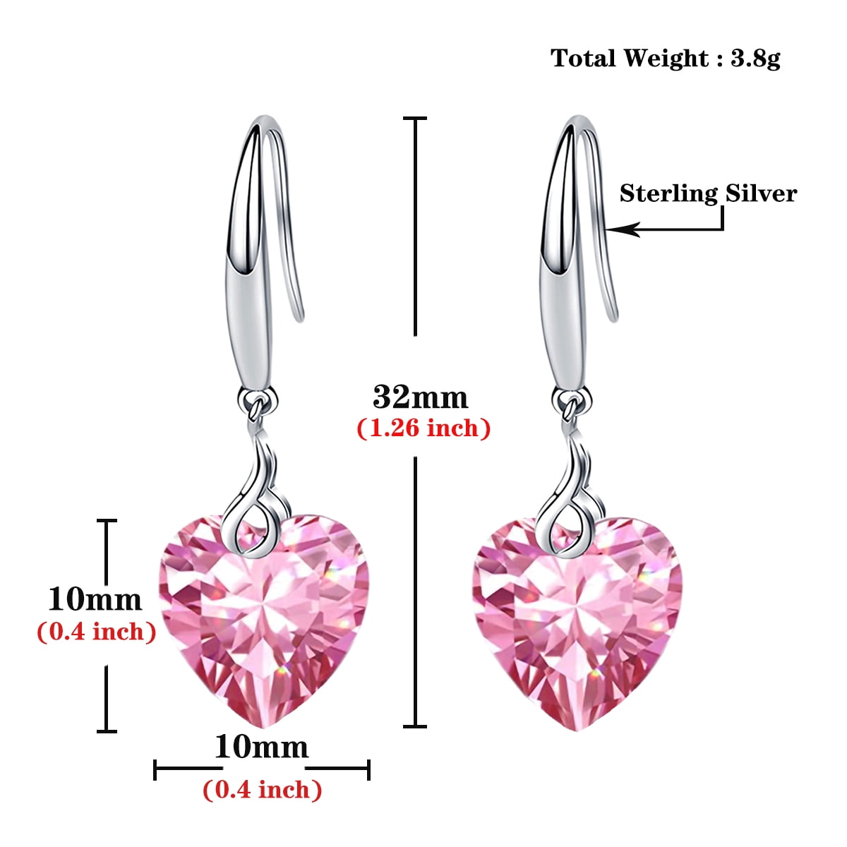 s925 Sterling Silver Love Heart 5A Cubic Zirconia Crystal Women Drop Dangle Earrings