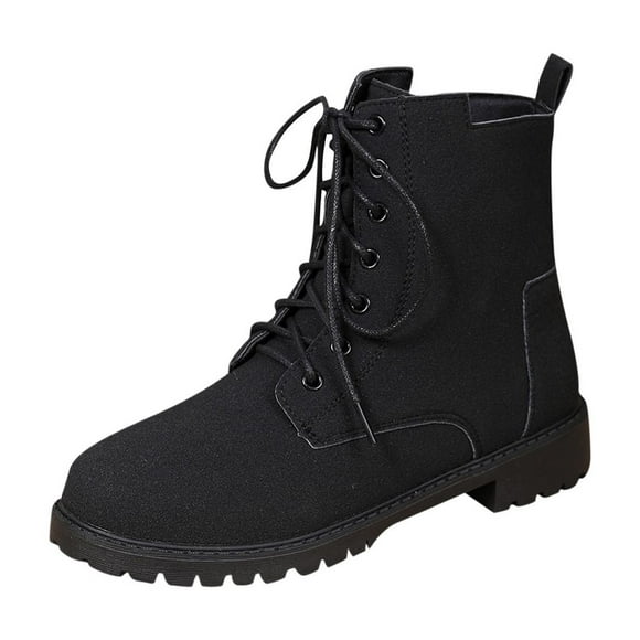 Xfvqtps Bottines de Mode pour Femmes à la Cheville d'Hiver à Semelle Épaisse à Lacets avec Fermeture Éclair Latérale Décontractées à Bout Rond à Talon Bas Chaussures pour Femmes Confort Toutes Saisons Noir