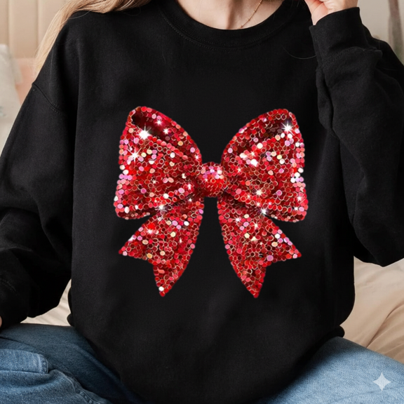 Bow Sparkle Family Holiday Theme Merry Christmas Sweatshirt, up to size 5XL