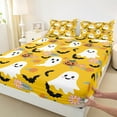 thumbnail image 3 of Feelyou Funny Cute Ghost Bed Sheets for Kids, Rustic Groovy Floral King Sheets, Halloween Bat Pumpkin Sheet Set, Luxury Bedroom Decor, 4pcs, 3 of 7