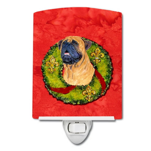 Caroline's Treasures SS4207CNL Bullmastiff Cristmas Wreath Ceramic Night Light, 6x4x3", multicolor