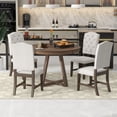 thumbnail image 5 of 5 Piece Round Dining Table Set, Atumon Dining Room Set with Extendable Table and 4 Cushioned Chairs, Wood Dining Table Set for 4, Farmhouse Dining Table Set for Kitchen Dining Room Apartment, Walnut, 5 of 10