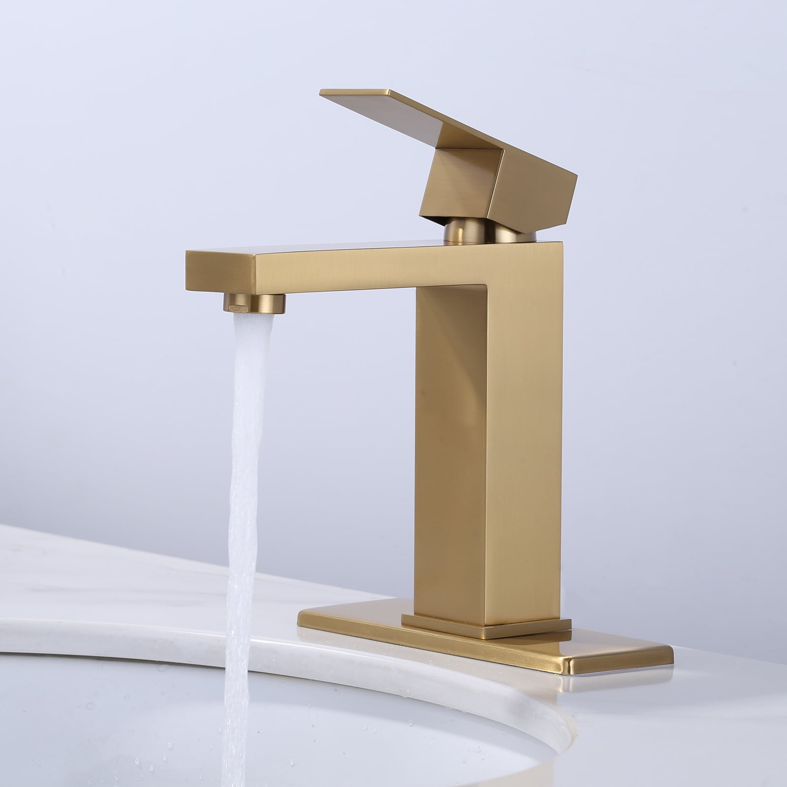 Brushed Gold Bathroom Faucet WOWOW Modern Bathroom Faucets for Sink 3 Hole 1 Hole Lavatory Vanity Sink Faucet with Deck Plate and Pop up Drain