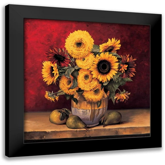 Gonzales, Andres 12x12 Black Modern Framed Museum Art Print Titled - Sunflowers with Pears