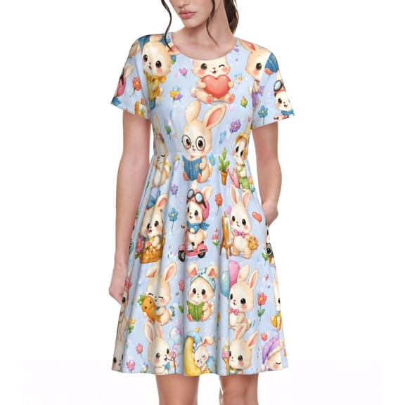 Cute Bunny Dresses Short Sleeve Nightdresses for Women