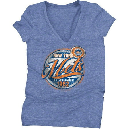 MLB - New York Mets Royal Women's Deep V-Neck Tri-Blend T-Shirt