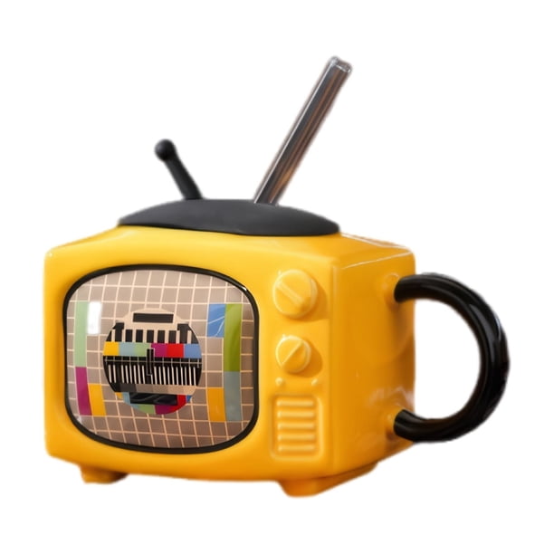 Billuyoard Regalos de otoño, tazas de agradecimiento para profesores, taza de cerámica novedosa para TV, taza única, taza de café novedosa y Mostrada amarillo