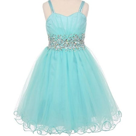 - Big Girls Fabulous Mesh Junior Bridesmaid Beaded Waistline Pageant Flower Girl Dress Aqua 10 (C650C08)