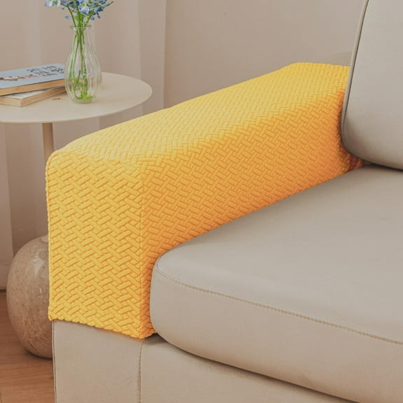 Soft Stretch Plush Armrest Cover, Armrest Covers for Chairs/Sofas, Couch Arm Covers, Furniture Protector Armchair Slipcover for Recliner, Set of 2(M,Yellow)