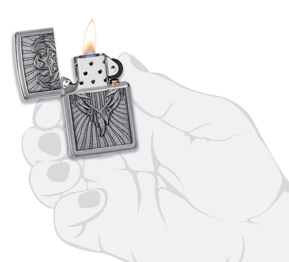 Zippo Eagle Shield Emblem Design Street Chrome Pocket Lighter