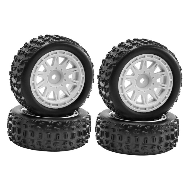 Bunblic 4 Pcs Accessoires de Roues et Pneus de Voiture RC 1/18 Portable, Haute Performance, Facile à Installer Pièce de Voiture RC Robuste Remplacement Direct, Blanc
