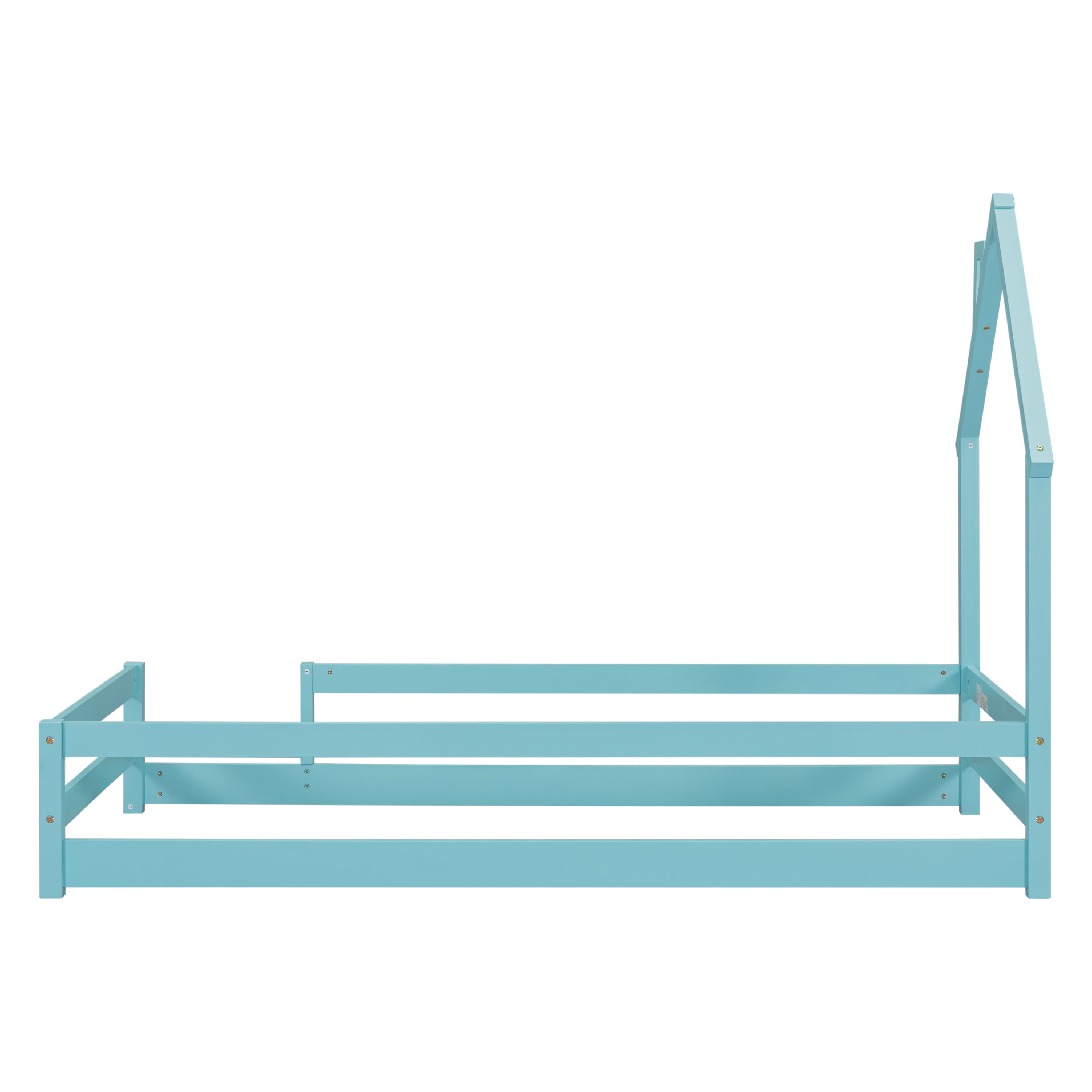 Gewnee Wood Twin Size House-Shaped Platform Bed with Headboard for Kids,Blue