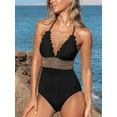 thumbnail image 3 of Gold Contrast-Stitching Scalloped Halter One Piece Swimsuit, Size S, 3 of 5