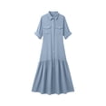 thumbnail image 6 of Blmnix Flowy Dress Woman Dress Button Down Fit & Flare Long Dresses Under Dresses 3/4 Sleeve Collared Maxi Blue Exterior Pocket Womens Summer Dress M, 6 of 6