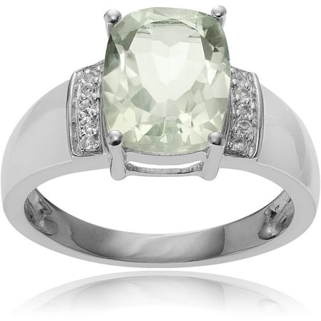 Brinley Co. Women's Green Amethyst White Topaz Rhodium-Plated Sterling Silver Fashion Ring