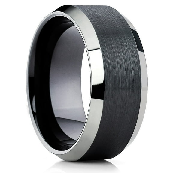10mm Black Tungsten Wedding Ring,Silver Tungsten Ring,Black Wedding Ring,Tungsten Carbide Ring,Black Wedding Ring