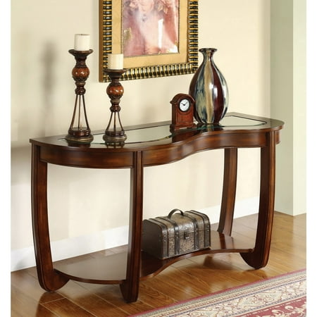 Beveled Glass Top Table - Furniture of America Curve Dark Cherry Beveled Glass Top Sofa Table