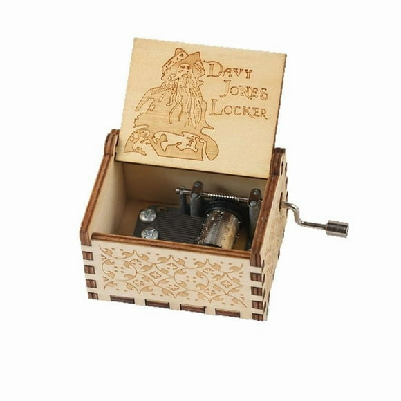 Caja de música de madera con manivela tallada en forma de pirata, Davy Jones Locker