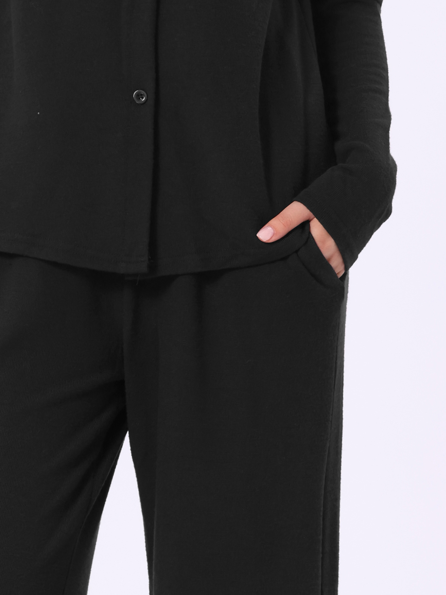 DARING DIVA Women's Sleepwear Pajamas Knit Button Down Tops and Pants with Pockets XL Black