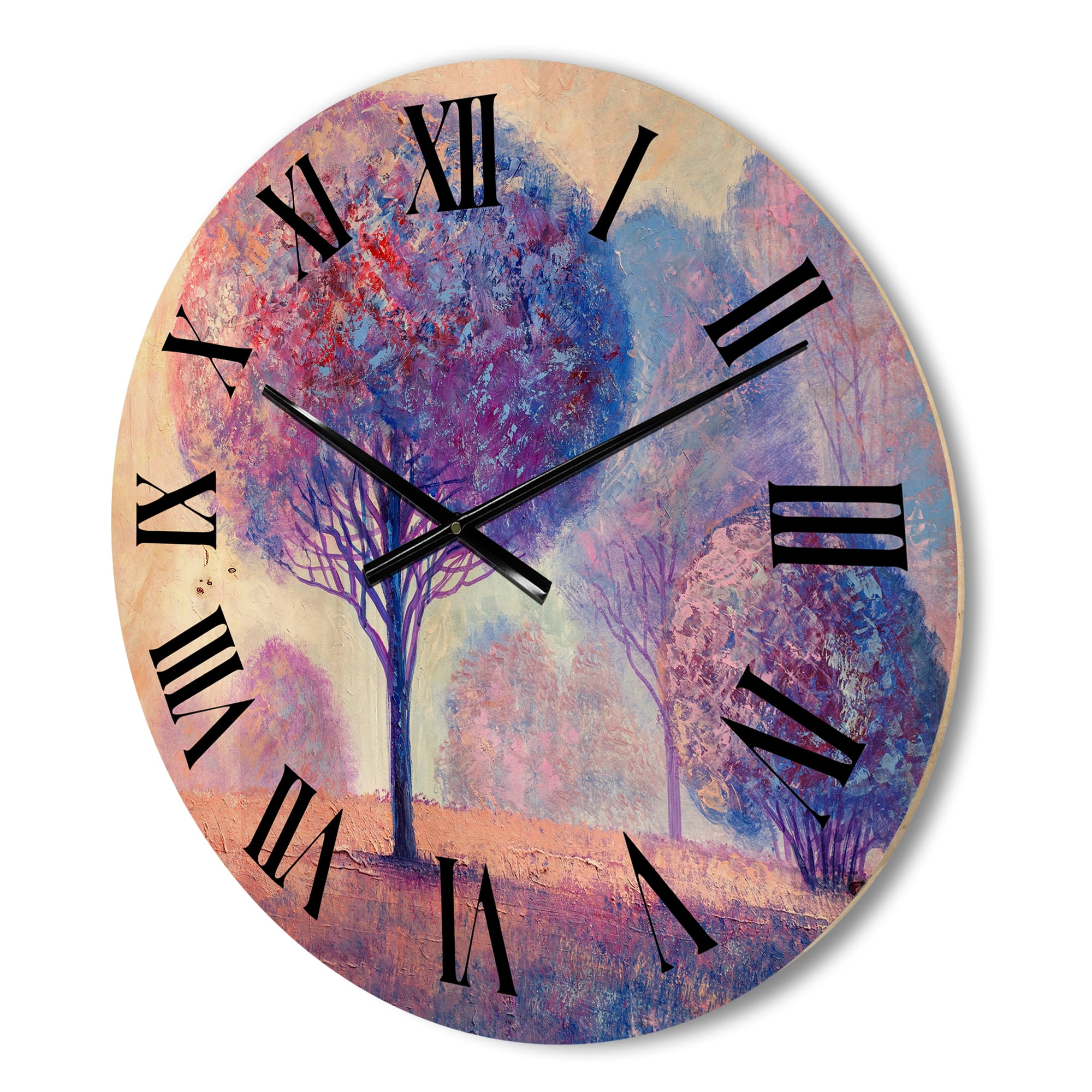 Designart 'Colourful Trees Abtract Impression II' Traditional Wood Wall Clock