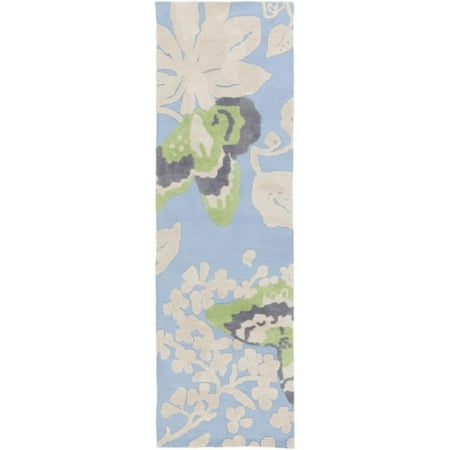 - 2.5' x 8' Butterfly Breeze Sky Blue and Lime Green Super Soft Area Throw Rug Runner