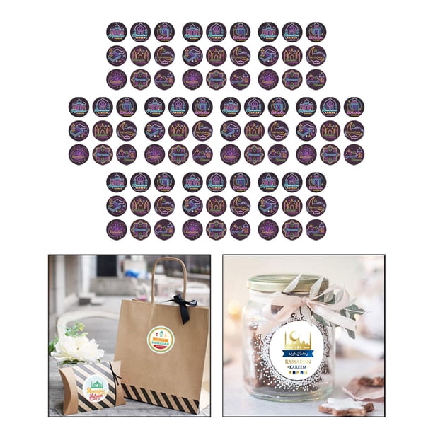 Caja de Pegatinas Multiusos de Ramadán, Pegatinas para Tarjetas, Pegatinas para Sobres, Etiquetas para Hornear, Pegatinas para Cajas Festivas de Eid I Macarena Pegatinas Eid Mubarak