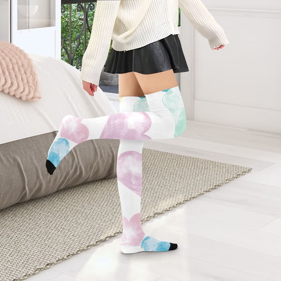 Colorful Hearts Womens Thigh High Stocks Over Knee High Socks Thigh Tigh Boot Stockings