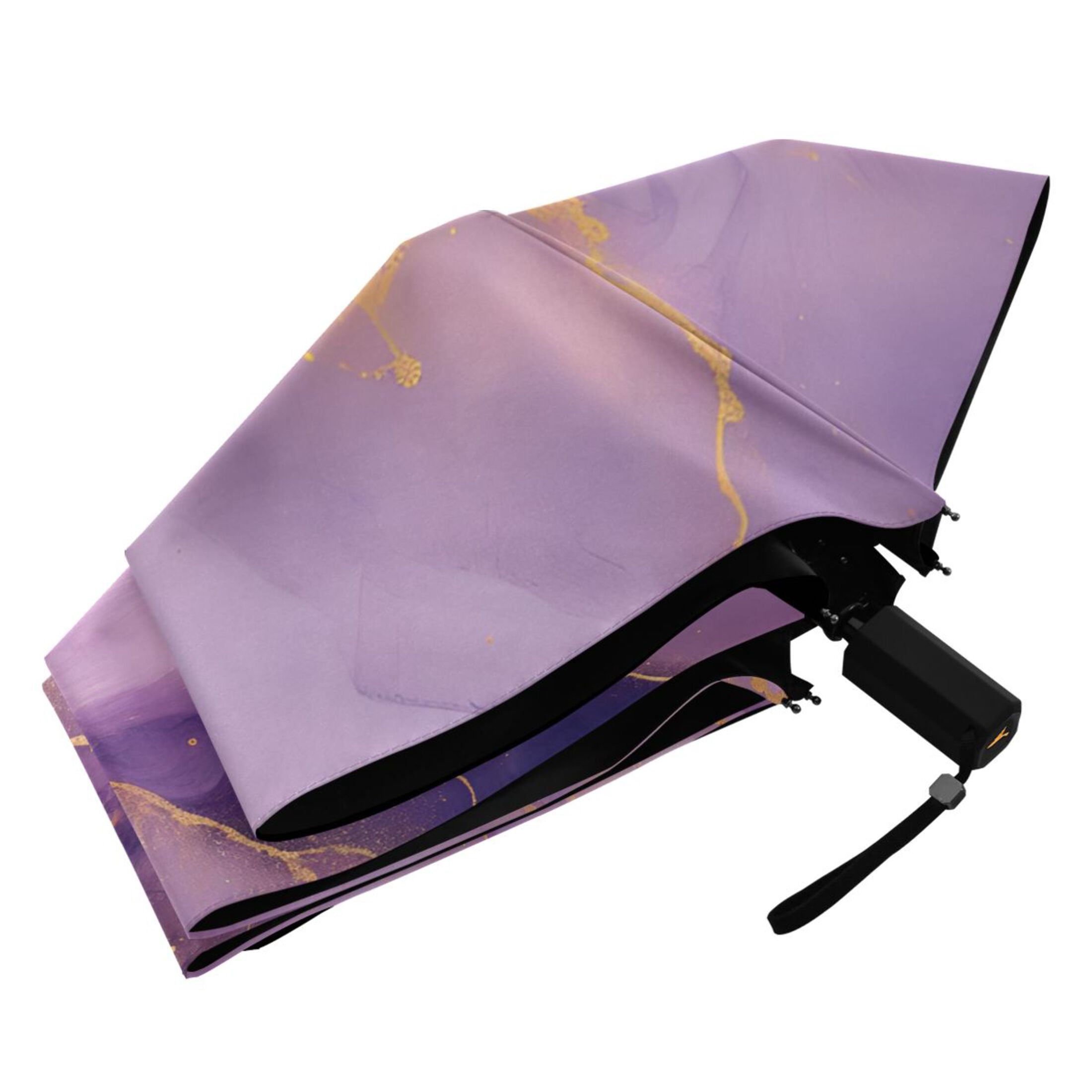 Lilac Purple Gold Marble Compact Sun Umbrella Windproof Travel Umbrellas for Rain Strong Portable UV Protection
