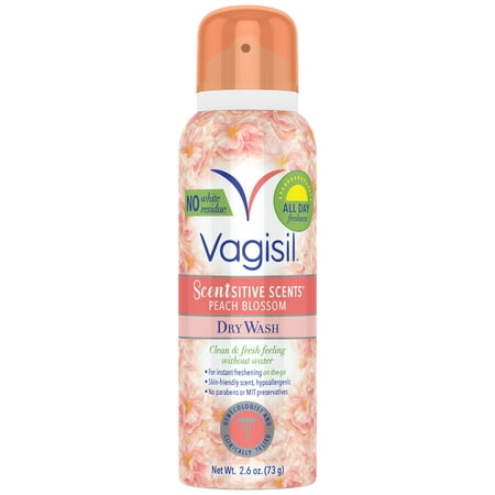 Vagisil Scentsitive Scents Dry Wash Spray, Peach Blossom Scent, for On the Go Feminine