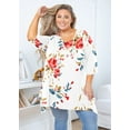 thumbnail image 3 of SHOWMALL Plus Size Top for Women 3/4 Sleeve Blouse Floral White 3X Swing Tunic Clothing Crewneck Blouse Maternity Loose Fitting Clothes, 3 of 8