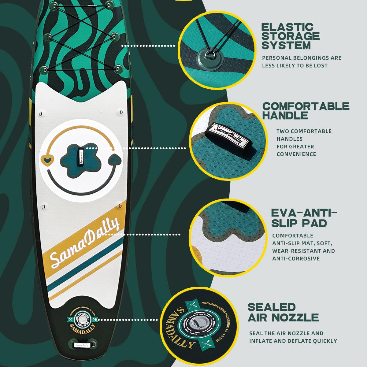 SamamDally 11' Inflatable Paddle Boards for Adults, 34'' Wide All-Around SUP Boards with Premium Accessories, Adjustable Paddle, Removable Fins, Hand Pump & Waterproof Bag (Forest Green)