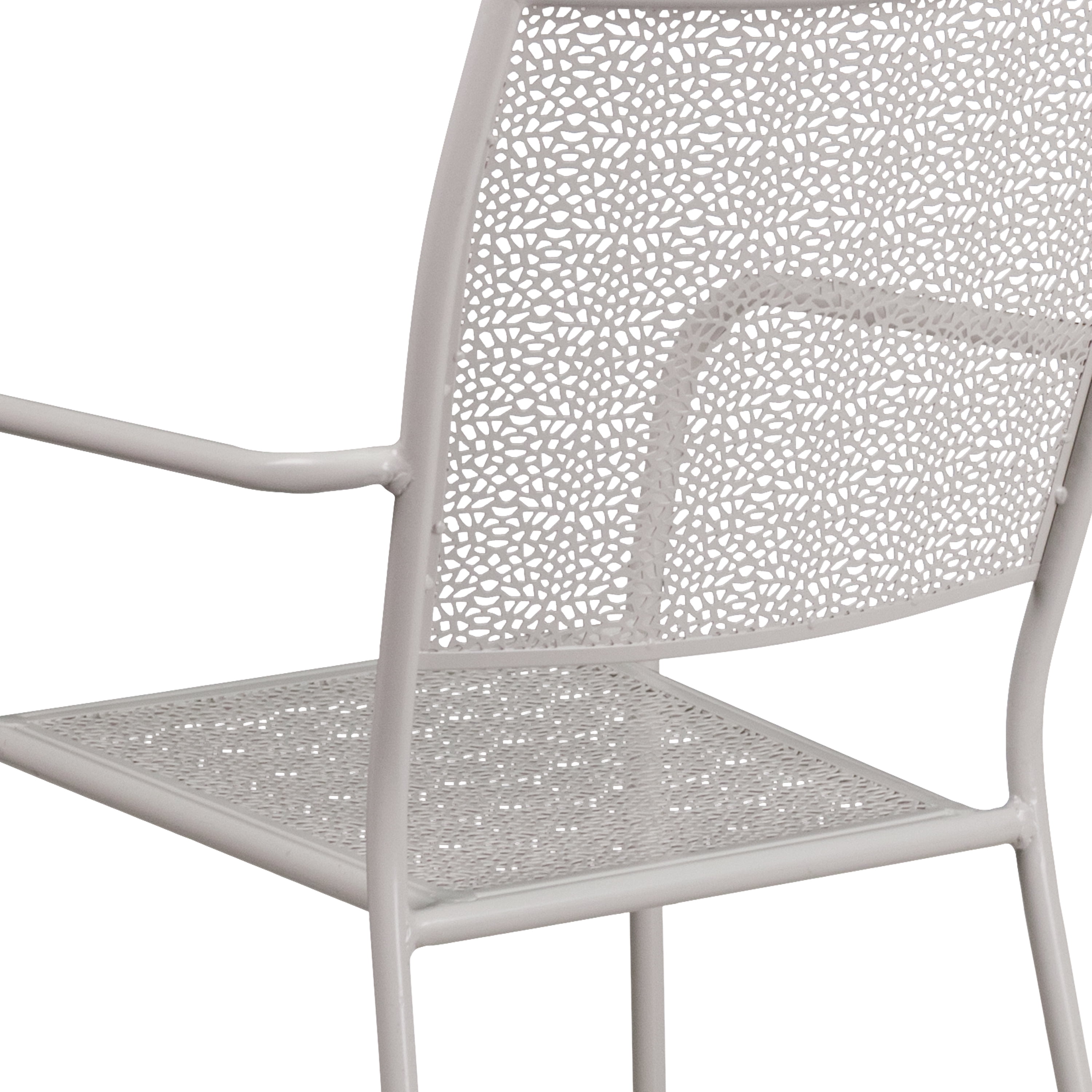 Emma + Oliver Commercial Light Gray Indoor-Outdoor Steel Patio Arm Chair with Square Back