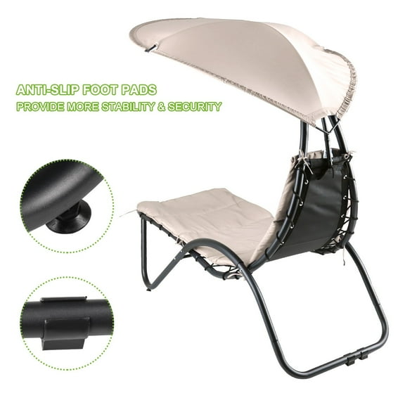 YUONAO Hanging Chaise Lounge Chair with Canopy for Outdoor Patio, Hammock Lounger Swing Recliner, Adjustable Cushioned Seat for Garden, Deck, Poolside(Beige)