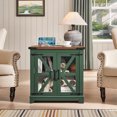 thumbnail image 7 of Joaxswe Farmhouse End Table with Power Outlets, Glass Door, Adjustable Storage Shelf, 24" Sidetable for Living Room, Bedroom, Office - Green, 7 of 7