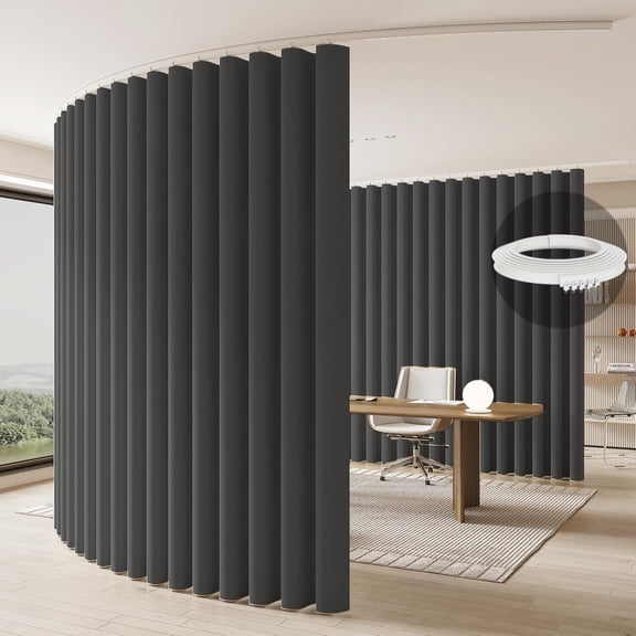 Room Divider Curtain Ceiling Curtain Track Set for Blackout and Privacy (Gray Curtain   White Track) 106" W x 84" L -1 Piece