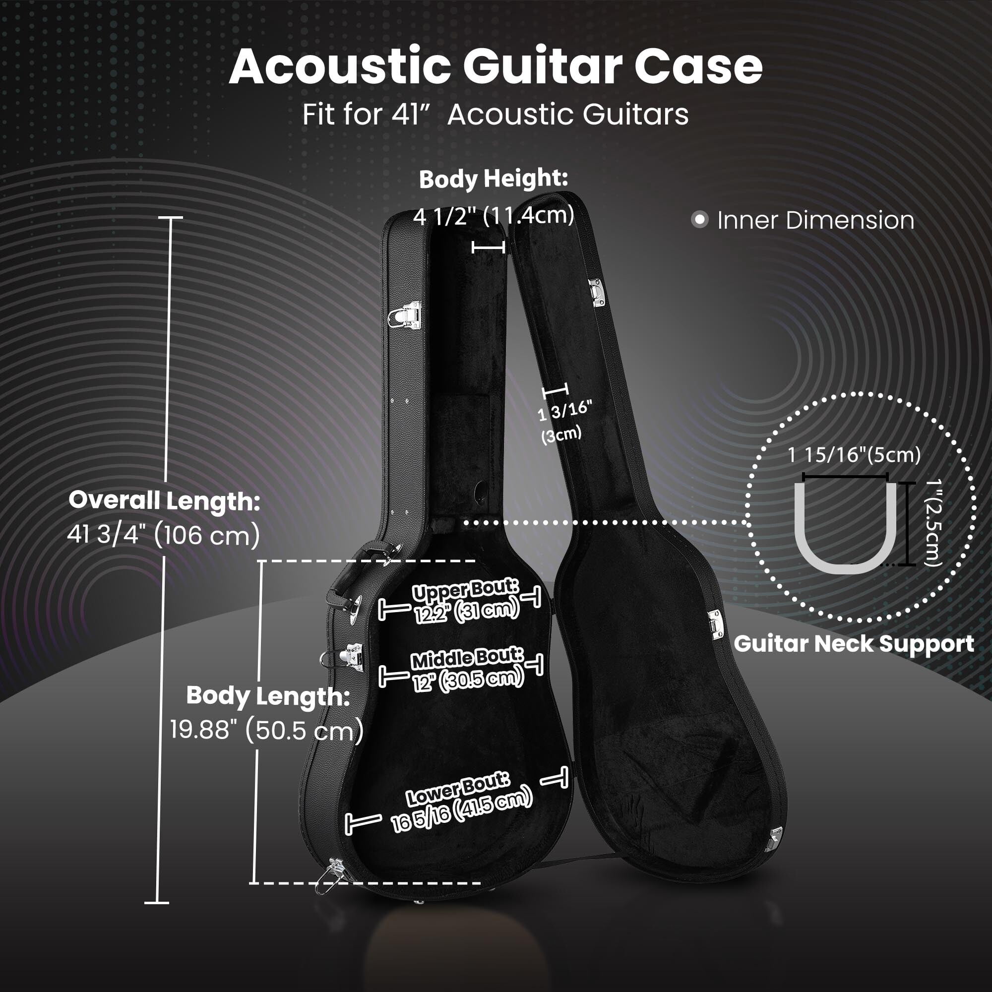 Yescom 41" Acoustic Guitar Case Hard Shell w/ Folding Guitar Stand for Electric Bass