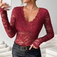 thumbnail image 5 of JGNGSHN Womens Dressy Floral Lace Long Sleeve Tops See Through V Neck Slim Fitted Blouse, 5 of 8