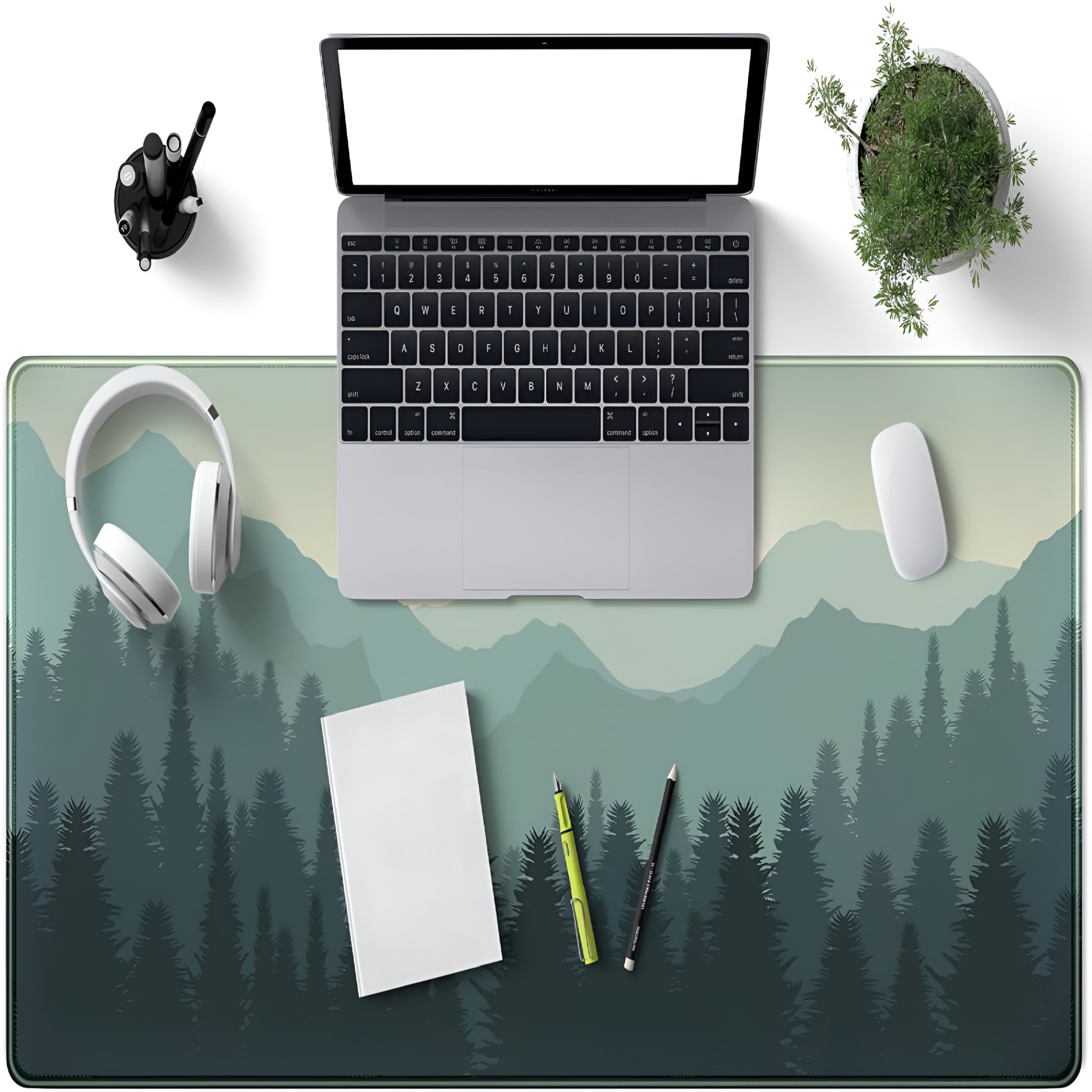 LAMIRO Forest Desk Mat Green Big XXL Mouse Pad Extended Large Gaming Mousepad Sunset Mountains Landscape Nature Desk Pad Keyboard Pad Mouse Mat Deskmat Computer Desktop Mat Deskpad 31.5x15.7 in