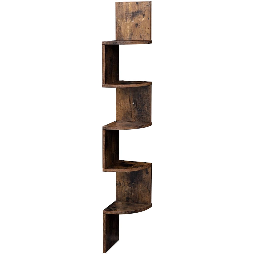 Kepooman 5-Tier Wooden Shelves, Corner Wall Mount Shelf, Zig Zag Decor for Home, Bedroom, Living room, Brown Kepooman 5-Tier Wooden Shelves, Corner Wall Mount Shelf, Zig Zag Decor for Home, Bedroom, Living room, Brown