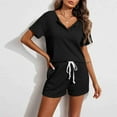 thumbnail image 3 of Two Piece Sets for Women Dressy Short Sleeve V-Neck Blouses & Shirts Sets Women's Home Clothing Pajama Set Knitted Fabric Short Sleeve Shorts Two-Piece Set Women Summer Outfits Black xxl, 3 of 9