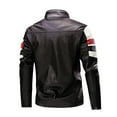 thumbnail image 3 of Herrnalise Men's Fashion Casual Versatile Color Contrast Stripe Plush Leather Jacket Motorcycle Windbreaker Long Sleeve Lapel Pocket Zippered Jacket Suit Coat Coffee, 3 of 5