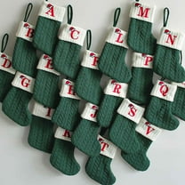 Boovnll Christmas Stockings with Letters, 7" Personalized Knitted Large Green Christmas Stocking White Cuff for Holiday, Xmas Tree, Fireplace, Party Decor Ornaments, Christmas Decorations (D)