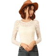 thumbnail image 1 of Top de encaje semitransparente vintage Beige Allegra K L, 1 of 6