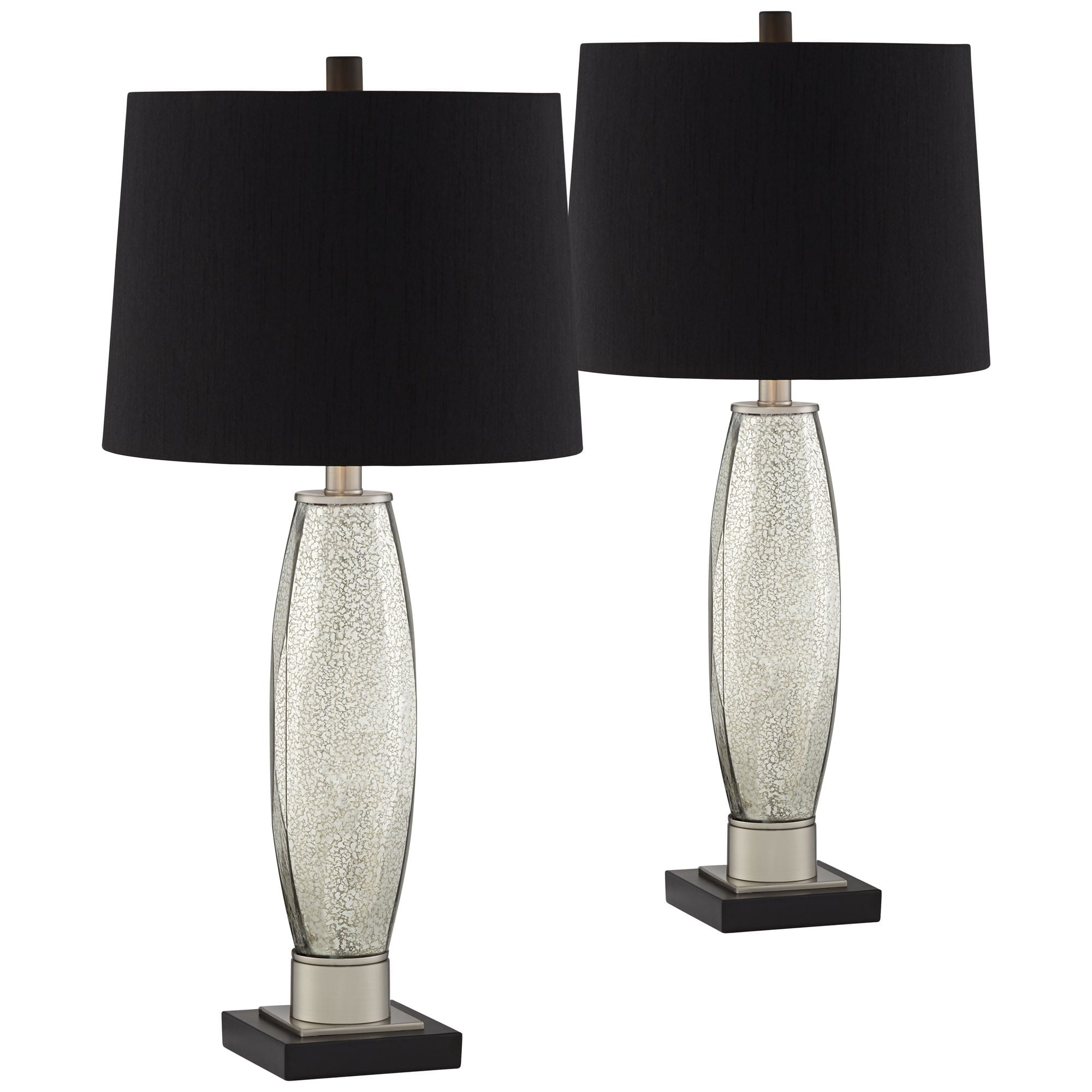 Regency Hill Landro Modern Mid Century Table Lamps 27 1/2" Tall Set of 2 Mercury Glass Black Drum Shade for Bedroom Living Room Bedside Office Family