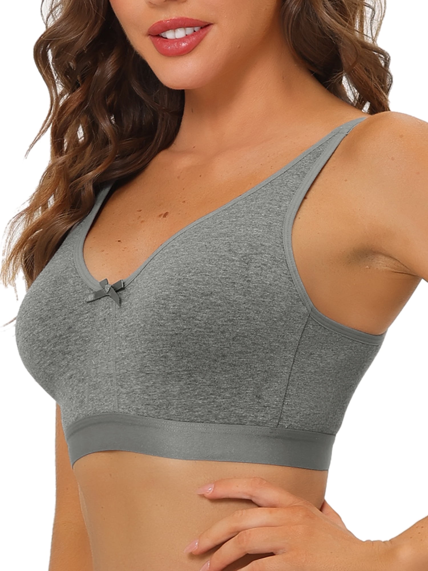 Unique Bargains Women's Wirefree Padded Bra Straps Full Coverage Bralettes 42C Gray